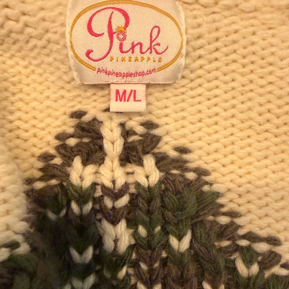 Pink Pinapple  Cream Sweater with Tree Design - Picture 3 of 4